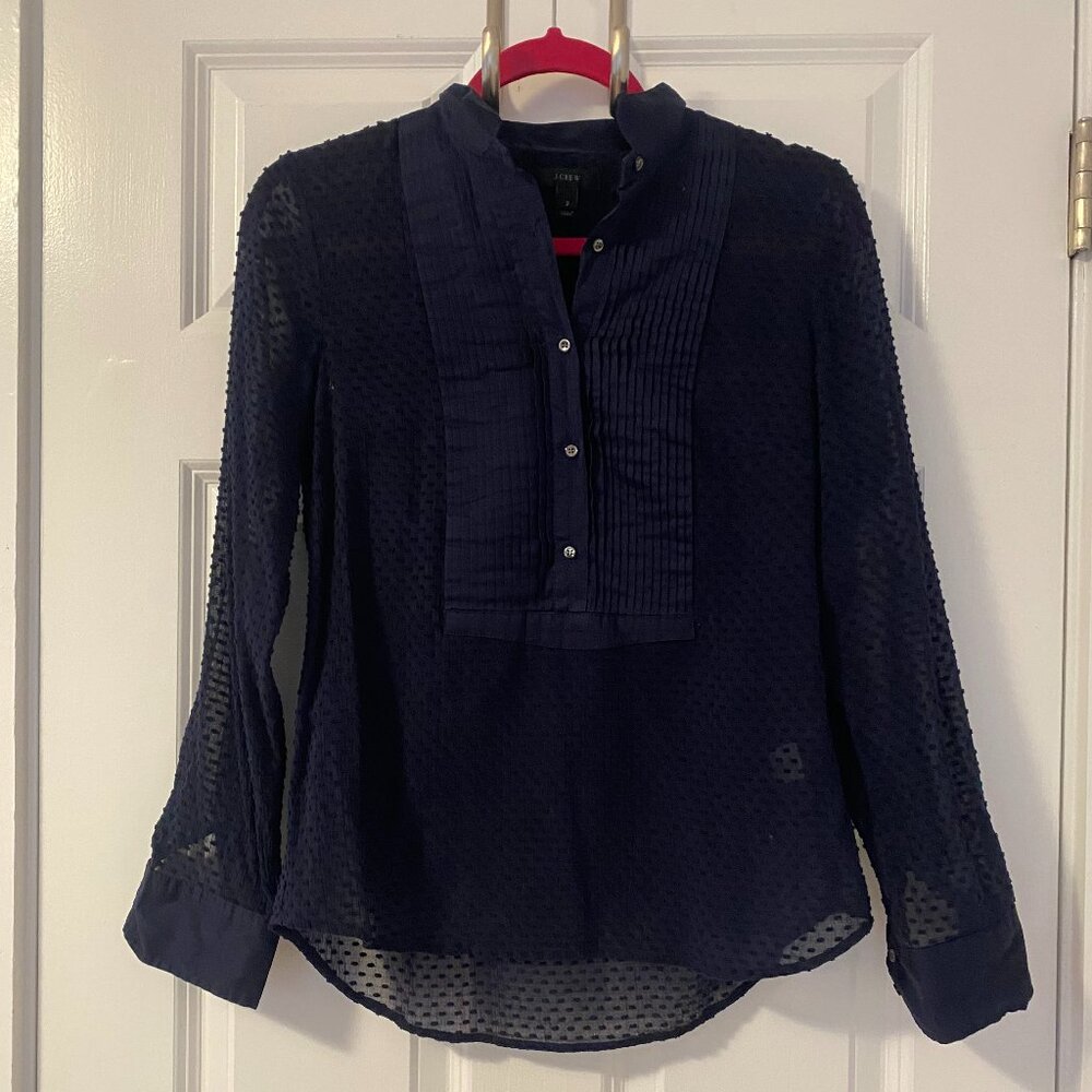 J.CREW Navy Blue Cotton Swiss Dot Blouse - Size 2